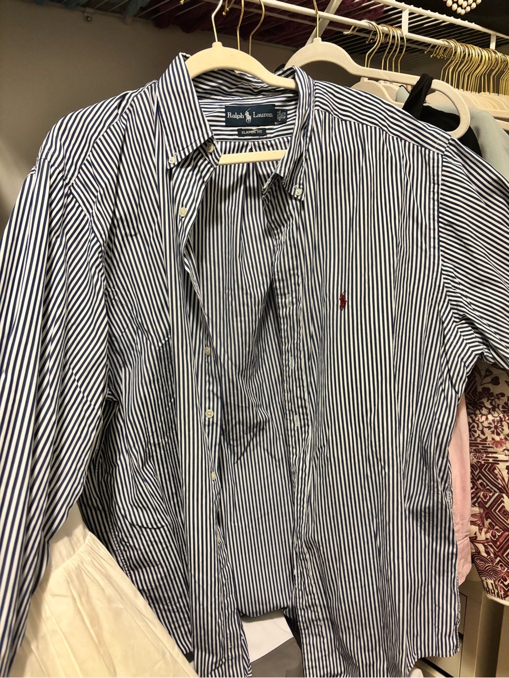 Ralph Lauren Men’s XXL Classic Fit Blue White Stripe Button Down Shirt